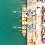 aerial view of shipping and container yard